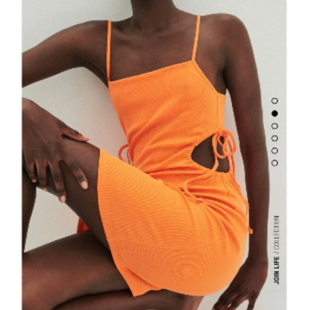 Orange rib cut out dress